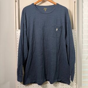 Polo Ralph Lauren T-Shirt Men's Heather Navy Logo Embroidered Long Sleeve - 2XB